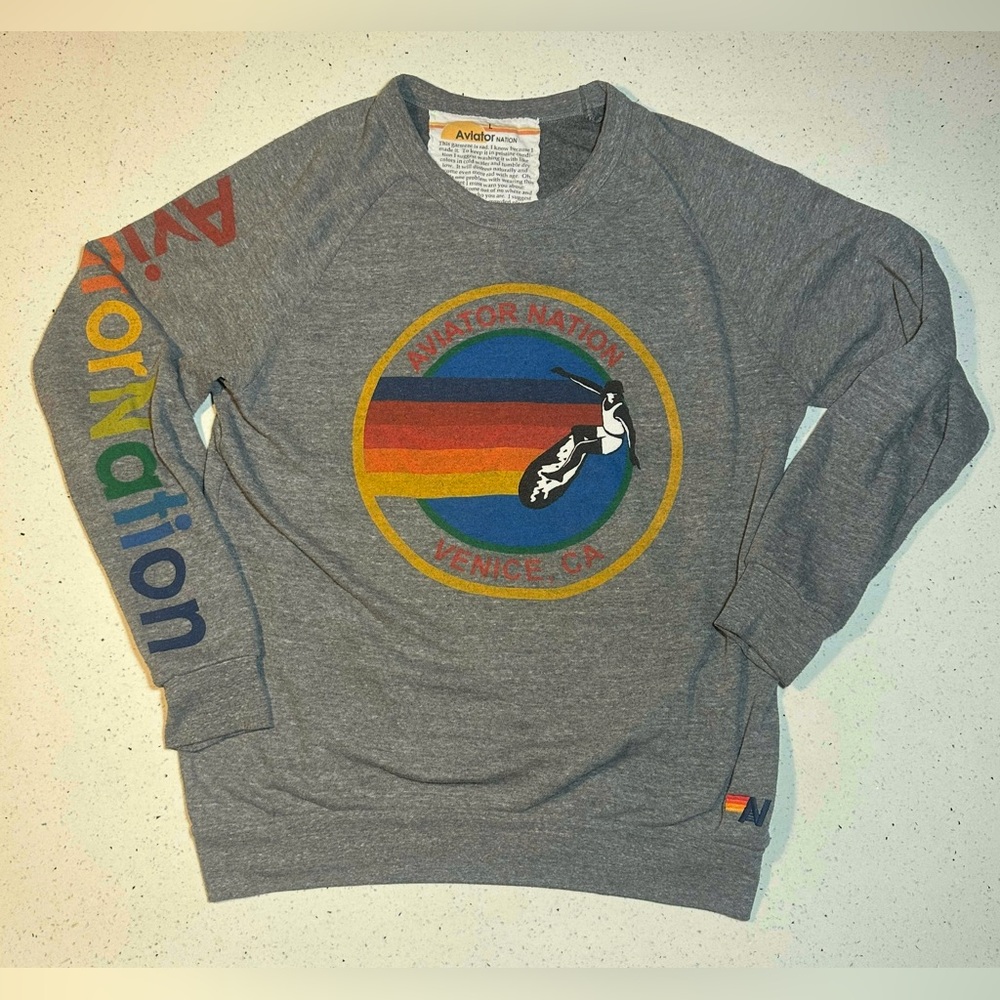 AVIATOR NATION UNISEX RELAXED CREW SWEATSHIRT - HEATHER GREY / GUC